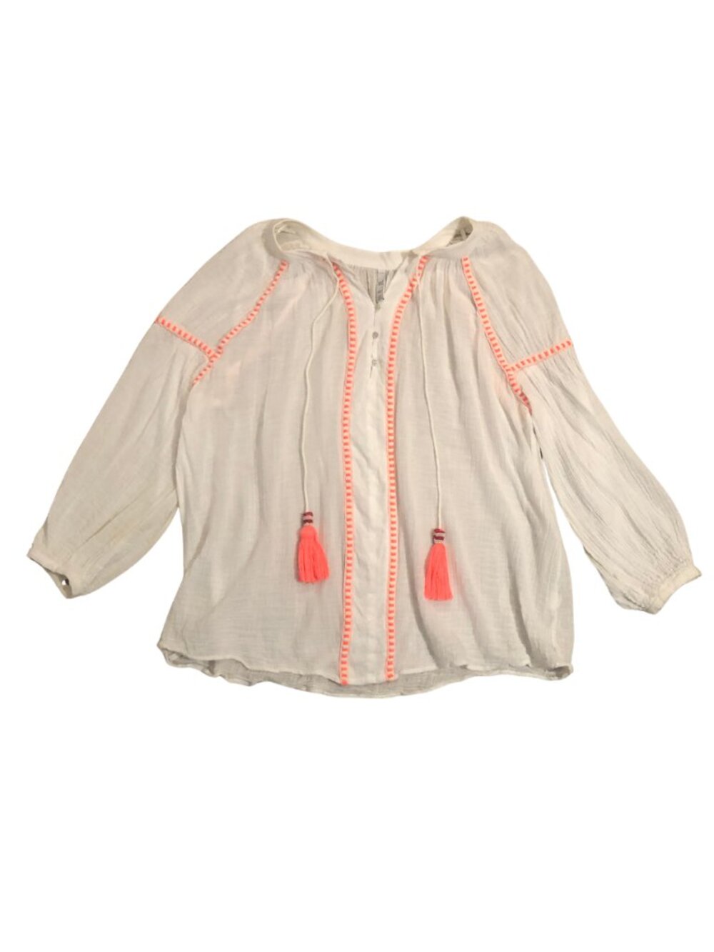 Zara White Boho Beach Sheer Swim Cover Up Light Long Sleeve with Orange Tassels